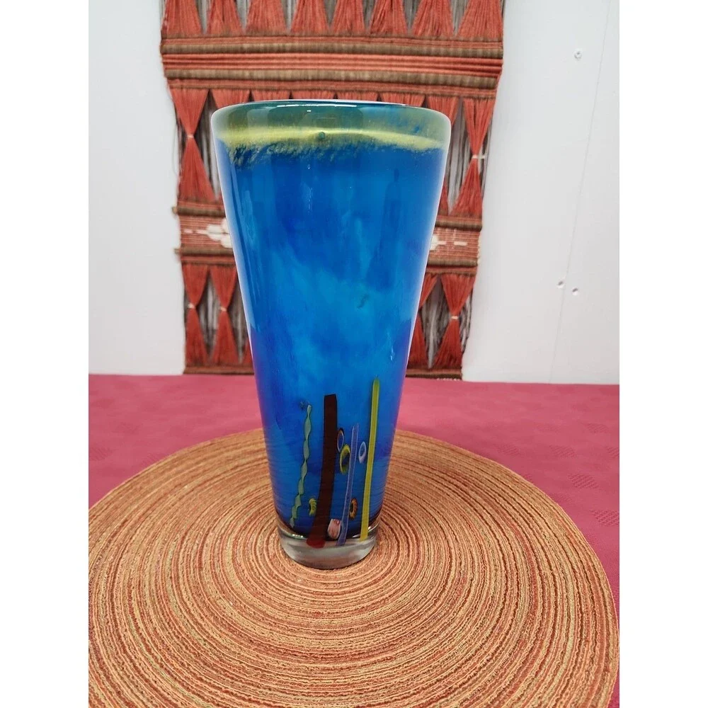 Vintage Pier 1 Millefiori Cobalt Handblown Vase 11.25